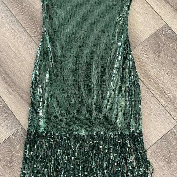 SHEIN green sequin tassle dress Medium - Picture 3 of 7